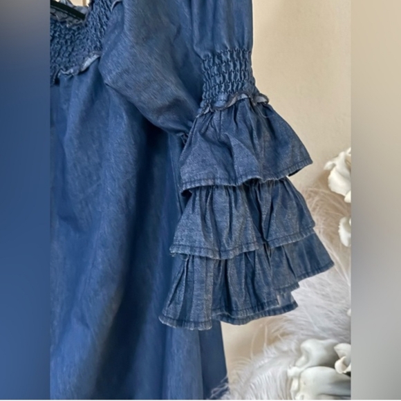 Blue Ruffled Off-Shoulder Dress - Picture 3 of 4